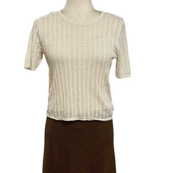 A.L.C. Sweaters - A.L.C. Cream Layered Knit Top Set Sheer Short Sleeve Sweater + Cami Size Medium